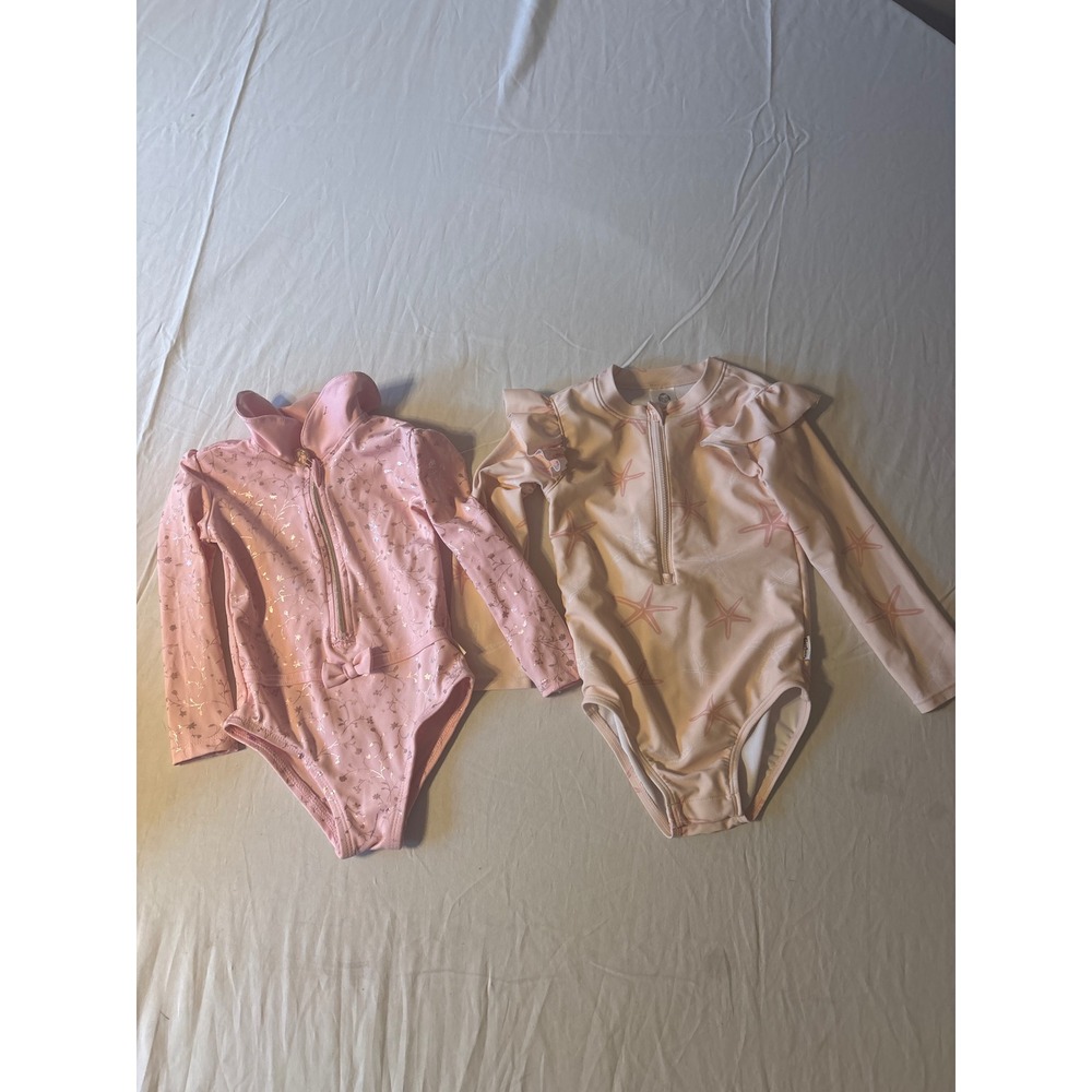 Gerber Le Chic Rash Guard Swimsuit‎ Bundle Kids 24M 2 Pink Starfish Foil